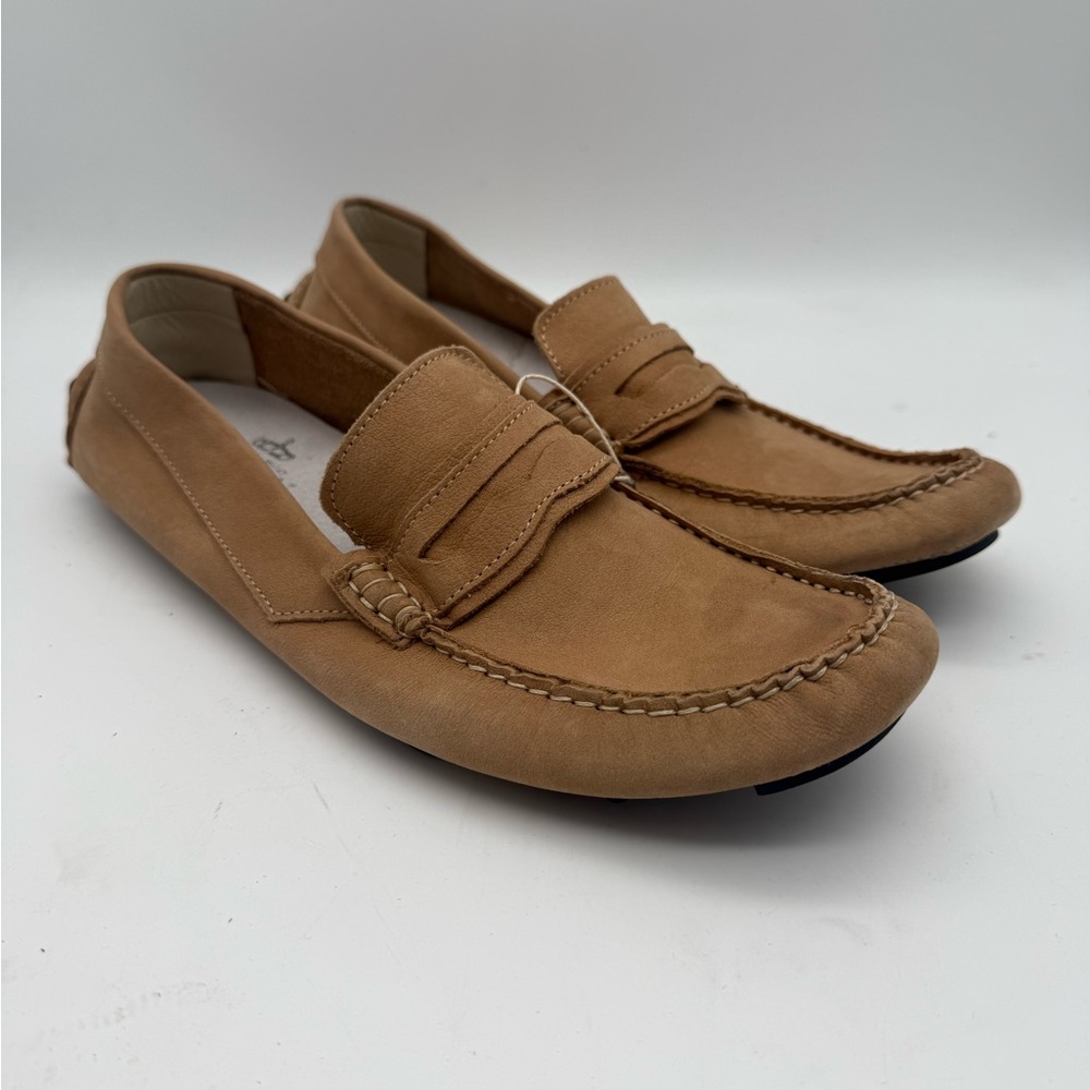 BRAND NEW Thompson Tan Suede Driving Penny Loafers Made In Italy Size 41